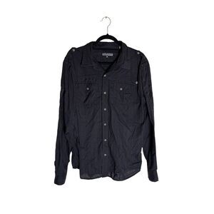Affliction For Buckle Black Embroidered Button Down Shirt Size XL